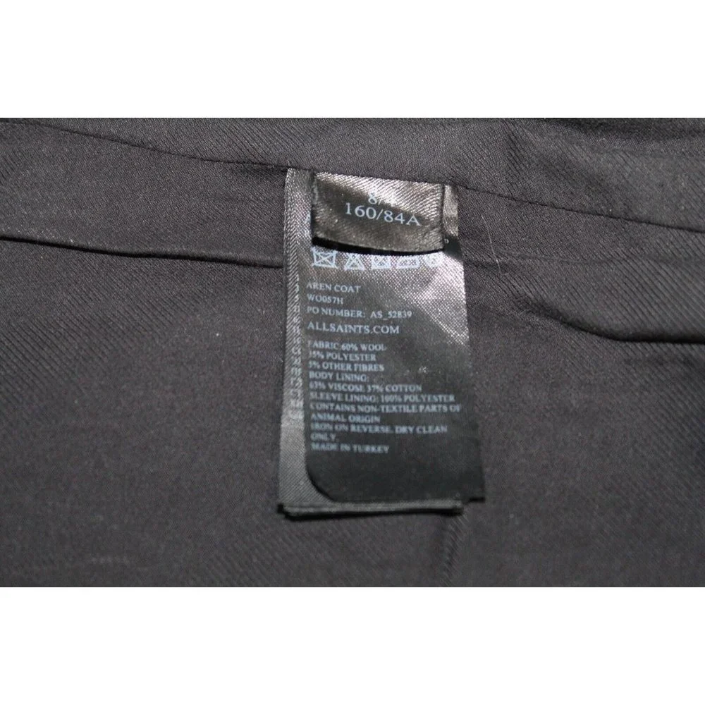 All Saints Aren Coat Size 4 Wool Hepburn Steampunk Modern Minimalist Herringbone - Picture 8 of 11